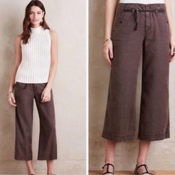Pilcro and the Letterpress Pants - Pilcro And The Letterpress Brown Linen Culottes Wide Leg